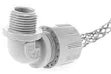 5533M MAX-LOC Strain Relief Cord-Sealing Grip, 1/2" NPT, 90° Angle Male, Cable Diameter 12.70-14.27mm (.500-.562"), Stainless Steel Mesh