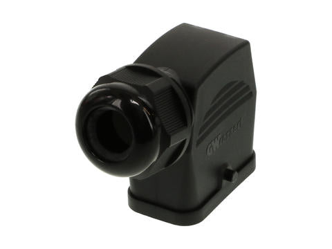 7908.6643.1 GWconnect STD - Standard, Single Lever Hood, Polyamide, with 2 Pegs, Side Entry, with Cable Gland, Size «32x13», Pg21 Thread, Black