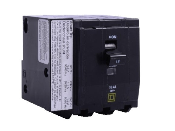 QOB3251021 Mini circuit breaker, QO, 25A, 3 pole, 120/240VAC, 10kA, bolt on, AC shunt
