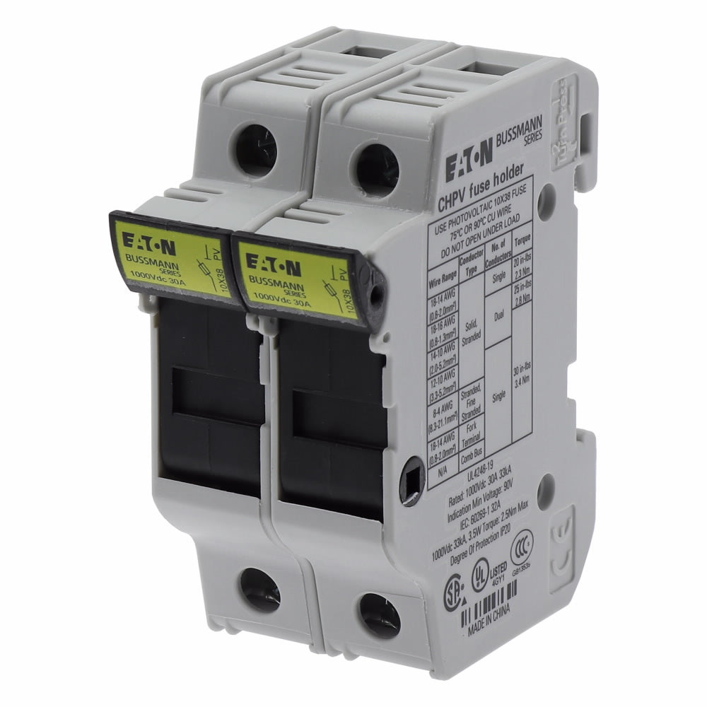 BUSSMANN, FUSE HOLDER 2P 10X38 1000VDC FOR MIDGET FUSES