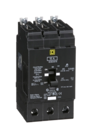EDB34015 Mini circuit breaker, E-Frame, 15A, 3 pole, 480Y/277VAC, 25kA max, bolt on [TAA]