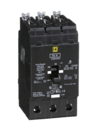 EDB34050 Mini circuit breaker, E-Frame, 50A, 3 pole, 480Y/277VAC, 25kA max, bolt on [TAA]