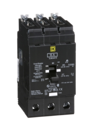 EJB34015 Mini circuit breaker, E-Frame, 15A, 3 pole, 480Y/277VAC, 100kA max, bolt on [TAA]