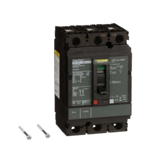 HGL36070 Circuit breaker, PowerPacT H, 70A, 3 pole, 600VAC, 18kA, lugs, thermal magnetic, 80%