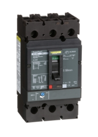 JDL36200 Circuit breaker, PowerPacT J, 200A, 3 pole, 600VAC, 14kA, lugs, thermal magnetic, 80%