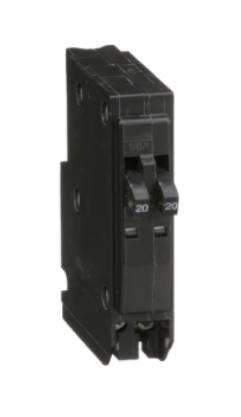 QOT2020 Tandem mini circuit breaker, QO, 2 x 1 pole at 20A, 120/240 VAC, 10 kA, plug in mount